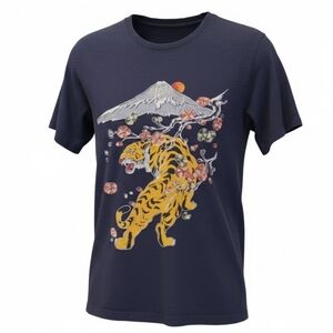 L (Kids) mUmYroom Umami Line T-shirt Madrid Cherry Blossom Tiger Cotton Blend